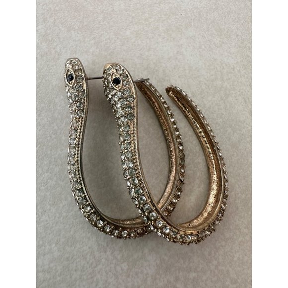 Jewelry - Gold tone clear rhinestones snake serpent hoops hoop post earrings